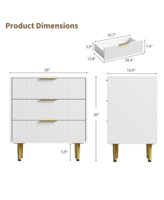 Modern Fluted Drawer Dresser Wood Chest of Drawers with Metal Handles and Legs, Storage Organizer Cabinet