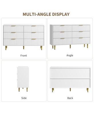 Modern Fluted Drawer Dresser Wood Chest of Drawers with Metal Handles and Legs, Storage Organizer Cabinet
