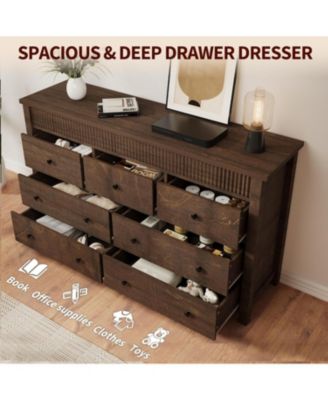7-Drawer Farmhouse Dresser Bedroom Wooden Chest, Fluted TV Stand Storage Organizer for Living, Home Office