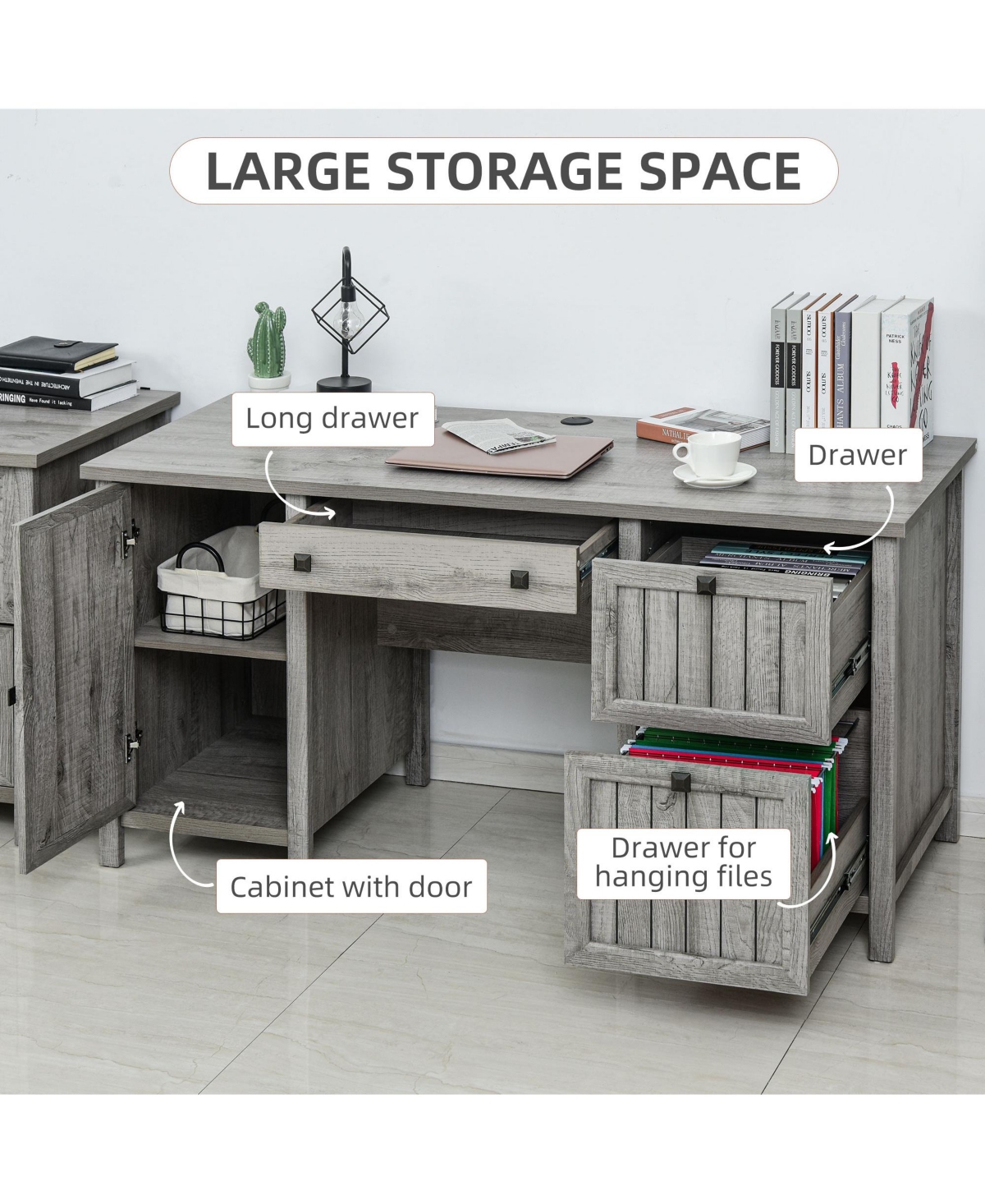 Homcom Vintage Executive Desk, Home Office Station, Student Table with Cabinet
