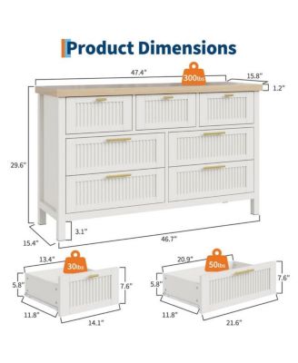 7-Drawer Modern Fluted Dresser Bedroom Chest, Fluted Drawers with Metal Handle, Large Storage Cabinet for Nursery, Living Room