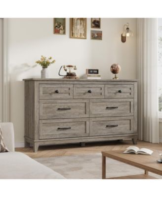 7-Drawer Gray Freestanding Dresser 54" Wide, Large Storage Closet Organizer Chest for Living Room, Entryway, Bedroom