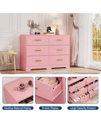 6-Drawer Modern Wooden Dresser with Metal Handle, Bedroom TV Stand, Large Storage Organizer, Living Room, Hallway