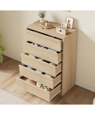 5-Drawer Modern Tall Wooden Dresser, Large Drawers, Storage Organizer for Bedroom, Living Room, Nursery