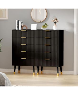 5-Drawer Modern Fluted Dresser, 57" Wide, Wood Chest Organizer for Bedroom, Closet, Living Room, Storage, Natural