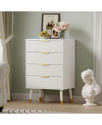 4-Drawer White Wood Dresser, Storage Chest Cabinet Organizer for Bedroom, Living Room, Hallway