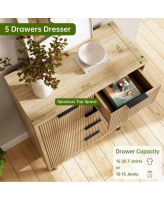 3-Drawer Modern Fluted Wide Wood Dresser, Chest Organizer with Metal Legs, Anti-Tipping for Bedroom, Living Room