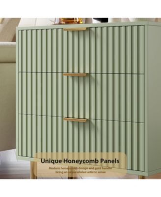 3-Drawer Modern Fluted Green Dresser, Stylish Nightstand with Deep Drawers, Wide Top, Organizer for Bedroom