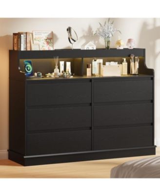 6-Drawer Black Dresser with LED Lights, Charging Station, Wide Chest, Modern Large Capacity Storage for Living Room, Hallway