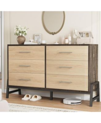 6-Drawer Black Polished Engineered Wood Dresser, Modern Storage Chest for Bedroom, Living Room
