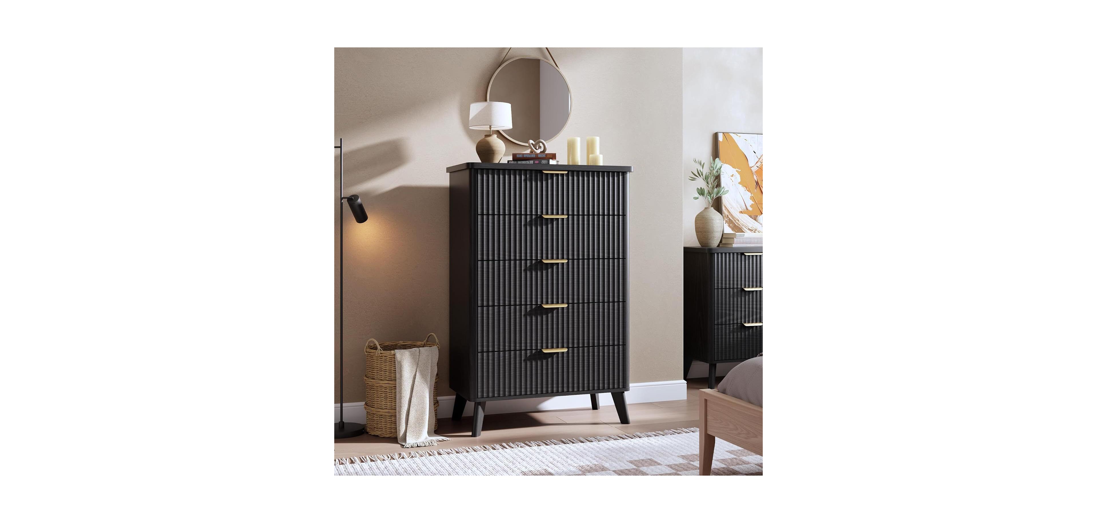 gaomon Fluted Dresser for Bedroom with 5 Deep Drawers, 47in Tall Chest of Drawers