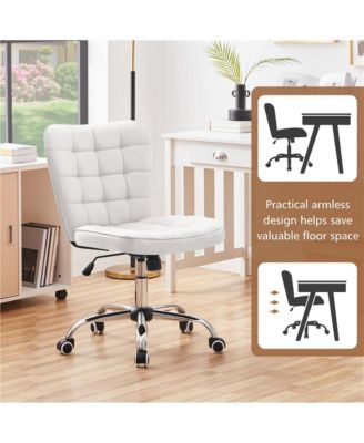 Modern Tufted Armless Desk Chair with Chrome-finish Metal Base, Rolling Wheels, Adjustable Seat Heigh