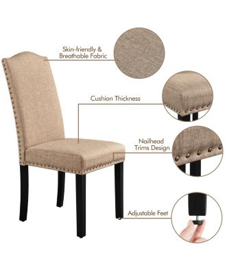 Set of 2  Fabric Upholstered Classic Dining Chair with Tall Back and Solid Wood Legs Khaki