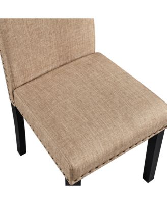 Set of 2  Fabric Upholstered Classic Dining Chair with Tall Back and Solid Wood Legs Khaki
