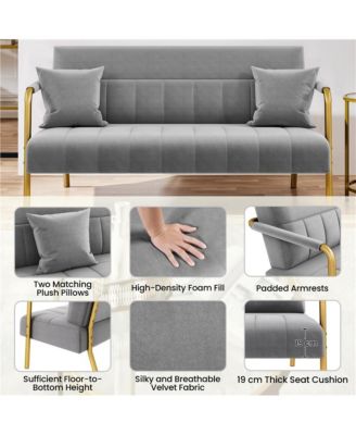 56.5″ W Upholstered Sofa Couch with Gold-tone Metal Arms and Legs