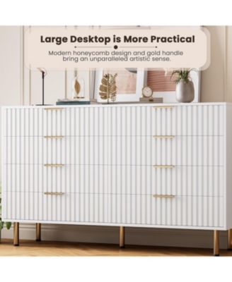 8-Drawer 55-Inch-Wide Chest, Deep Drawers, Large Organizer Modern Fluted White Dresser