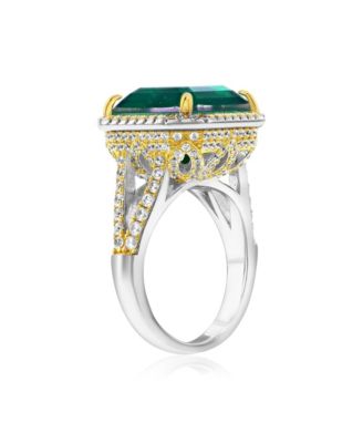 Gala Collection Sterling Silver Large Firework Asscher-Cut Cubic Zirconia Pave Cocktail Ring