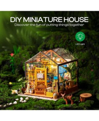 Book Nook Kit DIY Miniature House Kit, 3D Wooden Puzzle Cathy's Greenhouse, Bookend Bookshelf Insert, Diorama Kit Christmas Birthday Gift
