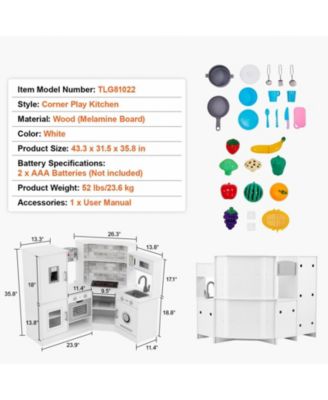 Corner Wooden Play Kitchen with Electronic Sounds & LED Display