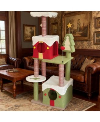 Festive 54" Christmas Cat Tree with Multi-Level Perches, Condos & Scratching Posts