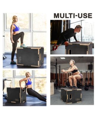 16" x 14" x 12" Wooden Plyo Box Non-Slip Jump Platform, Gray