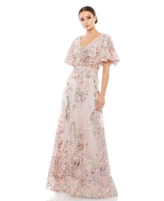 Women's Floral Embellished Short-Sleeve Faux Wrap Gown