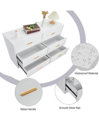 6-Drawer Wooden Modern Double Dresser with Deep Drawers and Metal Gold Handles