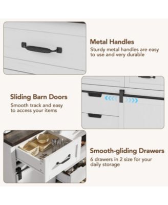 6-Drawer, Sliding Barn Doors, Rustic Wood Chest TV Stand Farmhouse Dresser