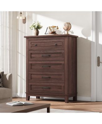 41.3" Tall 5-Drawer Brown Freestanding Wooden Chest Vertical Dresser