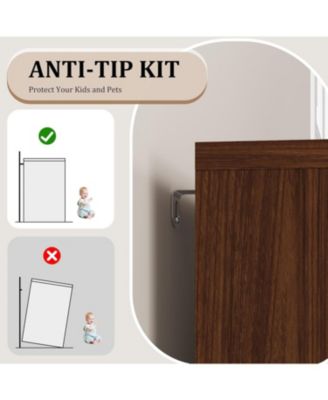 35.4 Inch Walnut Sideboard Buffet Cabinet, Glass Door, Drawer Storage, Modern Dining Room, Kitchen Cabinet