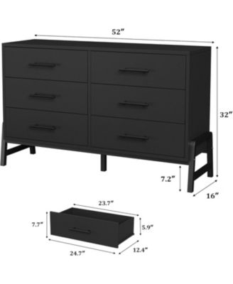 52" Wide 6-Drawer Wooden Freestanding Dresser with Closet Storage
