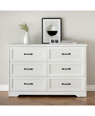 6-Drawer Wooden Modern Dresser with Closet Storage Organizer Cabinet