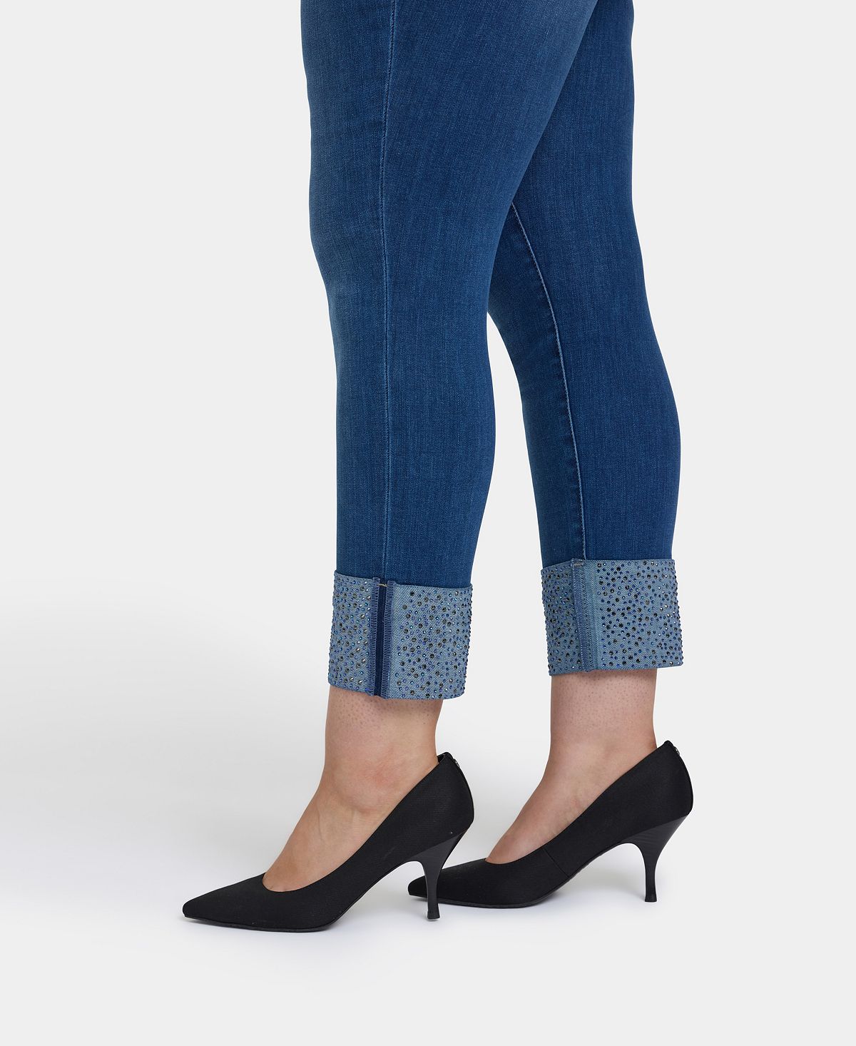 NYDJ Plus Size Sheri Slim Ankle Rhinestone Cuff Jeans view 2 — MAYCSS fashion products