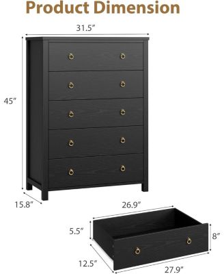 4-Drawer Black Tall Dresser, 37" Chest for Closet, Nightstand, Large Clothes Storage for Bedroom, Home Office