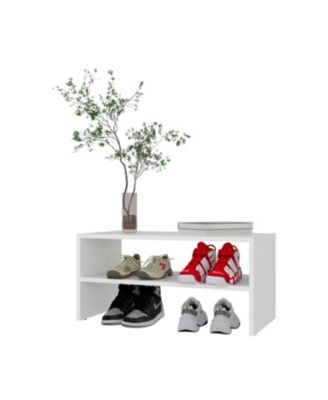 Shoe Rack, 2 Open Shelves, Low Horizontal Design, Freestanding Unit, Bedroom Use, White