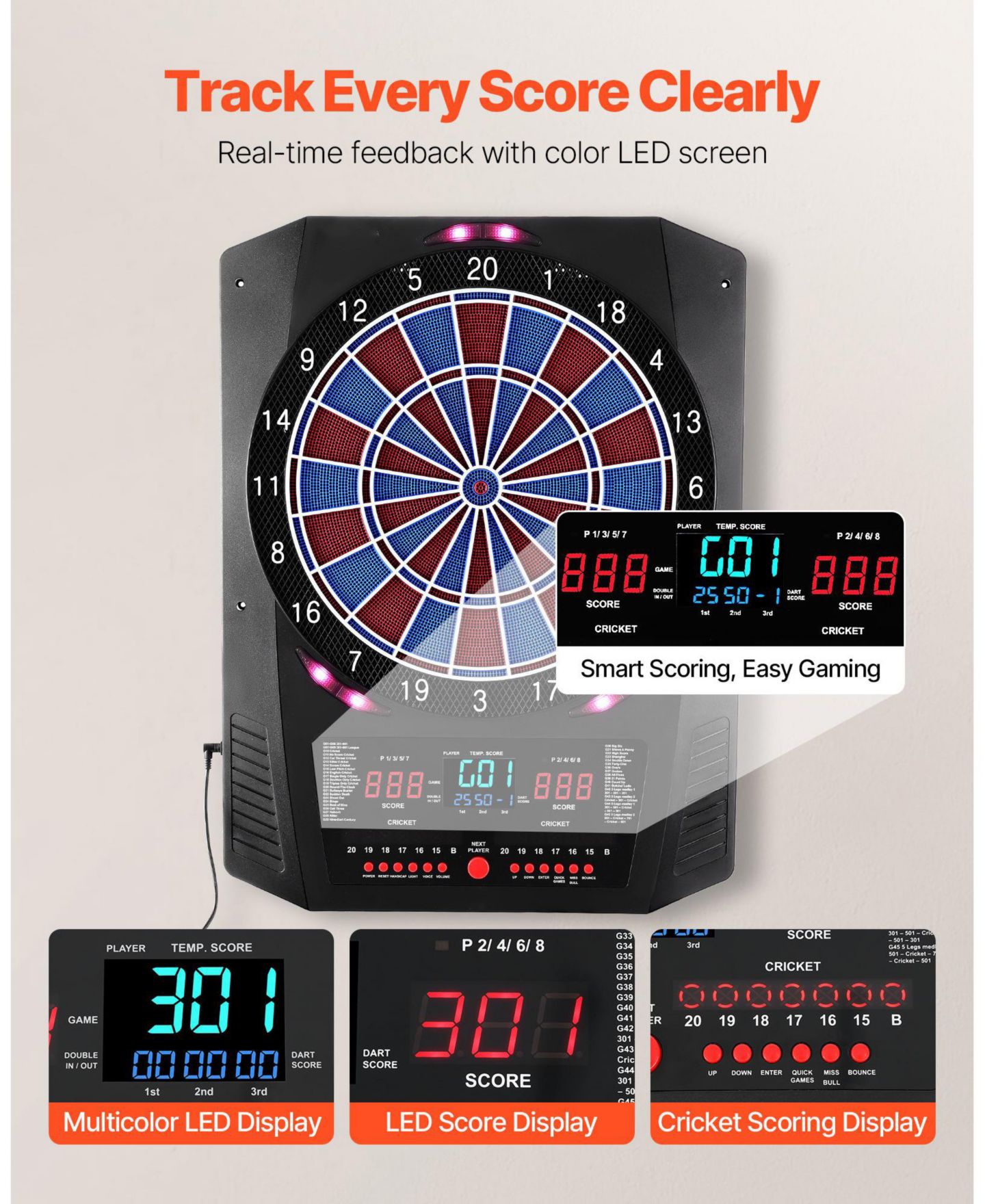 Детская игрушка Mecale Electronic Soft Tip Dartboard with 45 Games, Ages 12+, цвет: Чёрный — фото 6