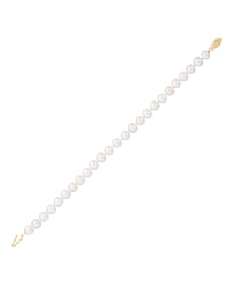 White Cultured Freshwater Pearl (6-7mm) Bracelet in 14k Yellow Gold