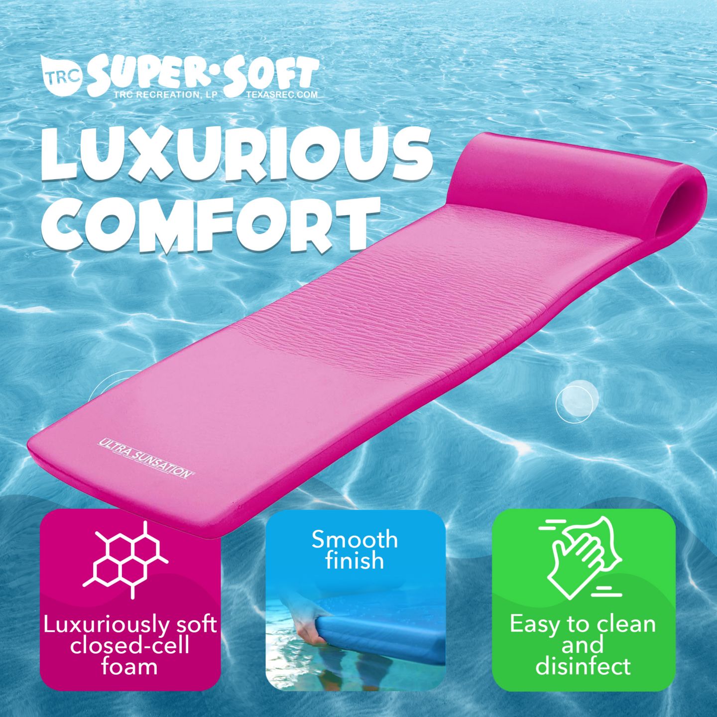 Детская игрушка TRC Recreation Ultra Sunsation 2.5-Inch Thick Foam Pool Float Lounge Mat, Accommodates 1 Adult, от 14 лет — фото 2