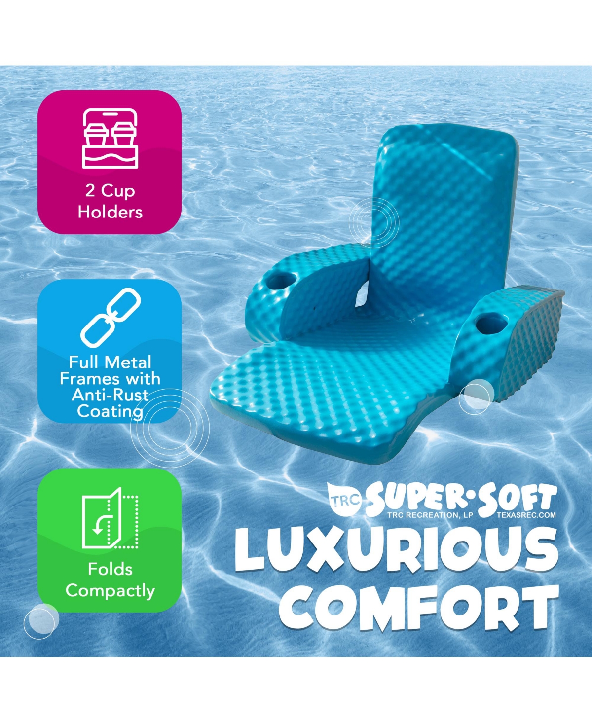 Trc Recreation Folding Baja Chair Swimming Pool Float Armchair, Tropical Teal