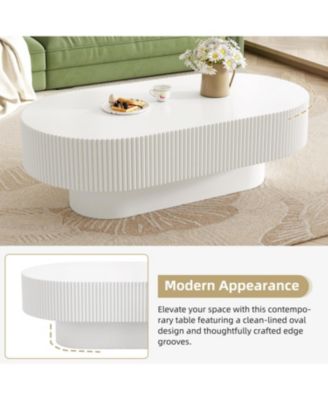Streamdale Elegant Oval Coffee Table, Modern Cream Drum End Table