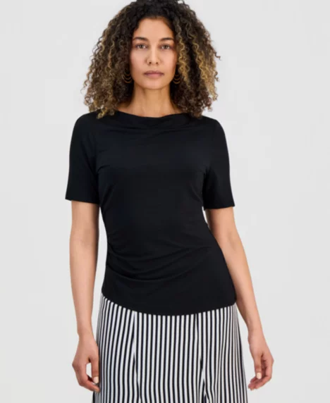 Petite Ruched Top - Deep Black