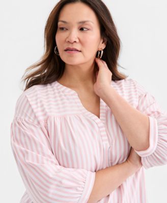 Style & Co Plus Size Printed 3/4-Puff-Sleeve Top