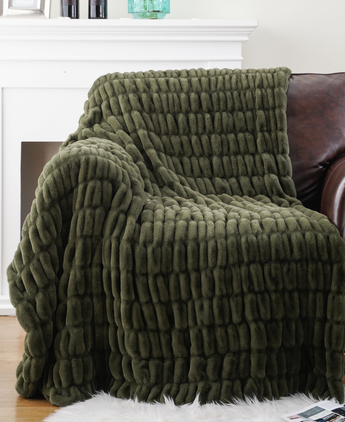 Battilo Luxurious Reversible Rabbit Faux Fur Throw, 50" x 60"