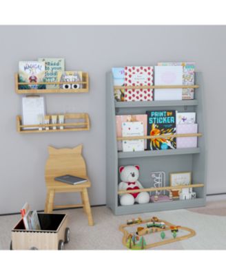 + 3 Tier + Wood (or MDF if applicable) + Gray Finish + Kids Bookshelf