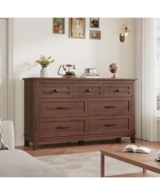 7-Drawer Brown Freestanding Dresser 54" Wide, Large Storage Closet Organizer Chest for Living Room, Entryway, Bedroom