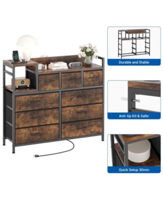 9-Drawer Modern Dresser with Charging Station, Heavy-Duty Storage Chest