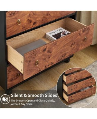 5 Drawer Modern Dresser, Space-Saving Narrow Wood Chest with Curved Profile, Vintage Handles, Bedroom, Entryway