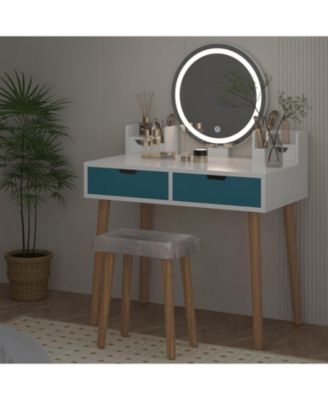 Vanity Desk with Stool, Makeup Vanity Table with Touch Light Mirror, Modern Bedroom or Dressing Room