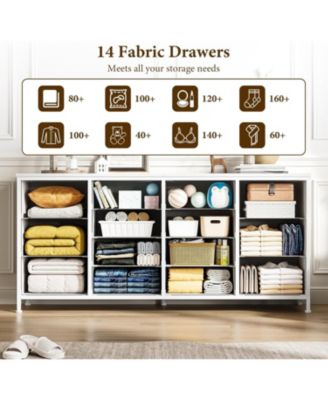 63 Inch White 14 Drawer Dresser, TV Stand, Large Storage Cabinet for Bedroom, Living Room