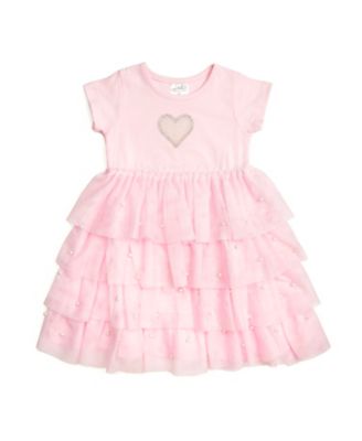 Little Girls Pearl Heart Tiered Short Sleeve Tutu Dress